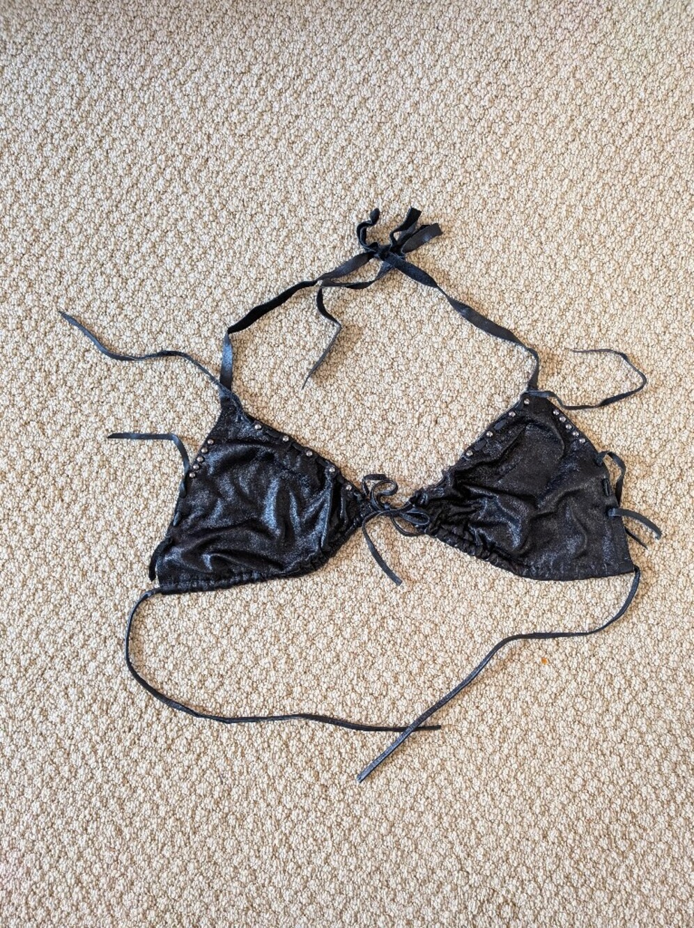 Vintage Black Studded Leather Biker Bikini Top
